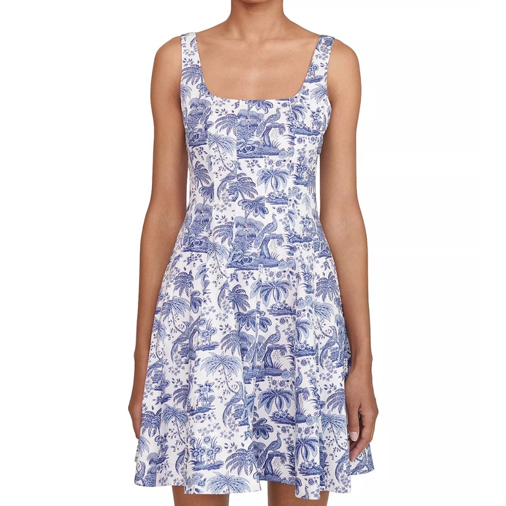 Staud Mini Wells Dress in Blue Toile
